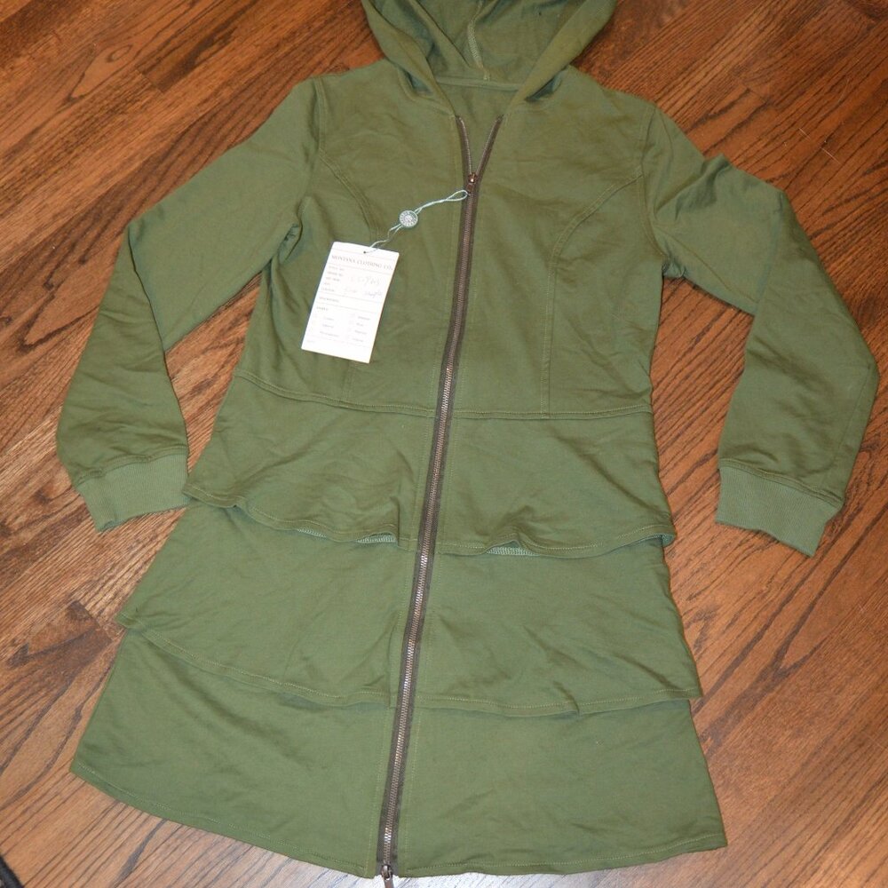 Montana Clothing~Dressy Long tiered skirted hoody Sweatshirt zip up jacket~NWT S